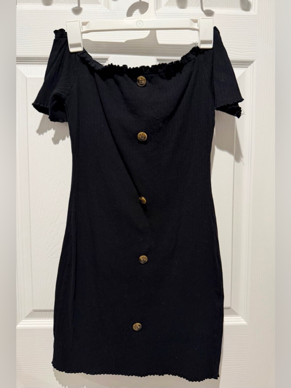 Black Off-Shoulder Button-Front Women’s Dress